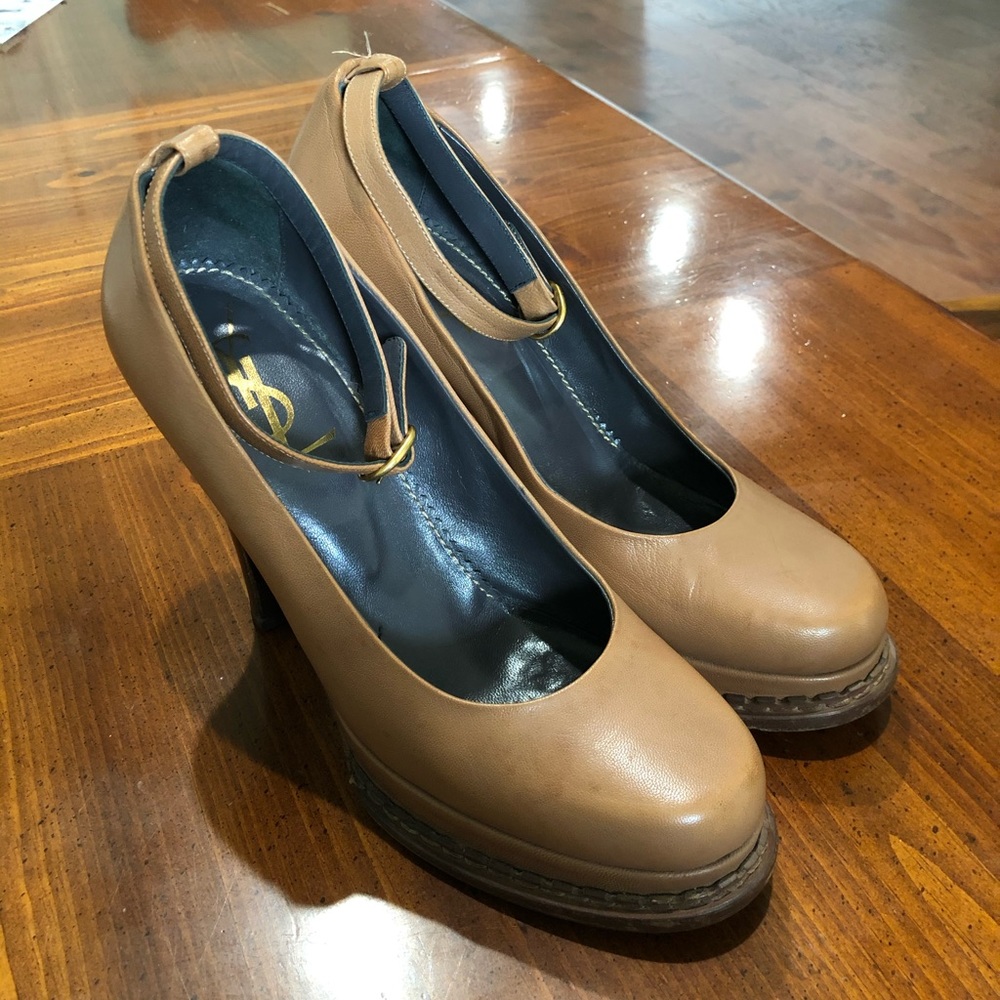 Yves Saint Laurent Brown Leather Heels w/ Strap